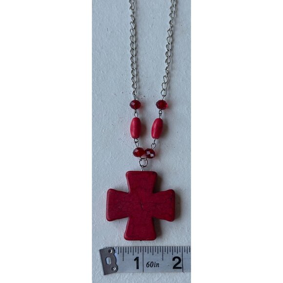 Superstar Accessories Fashion Jewelry Red Beaded Necklace w/Cross (NEW) - Picture 9 of 10
